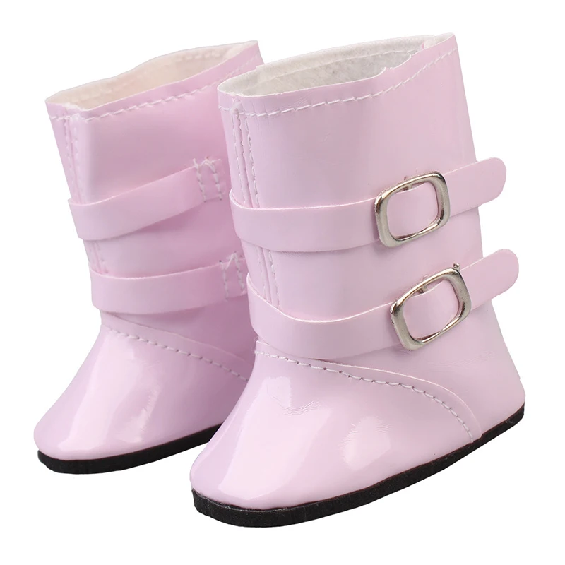 Botas de muñeca de tela de cuero rosa, zapatos de mezclilla, zapatillas aptas para muñeca americana de 18 pulgadas y muñeca recién nacida de 43Cm,