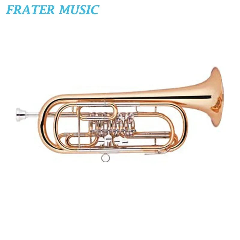 

Высококачественная профессиональная модель, прозрачный лаковый ключ Bb, золотой латунный колокольчик, басовая труба с 4-х вращающимися клапанами переднего действия (JTR-261)