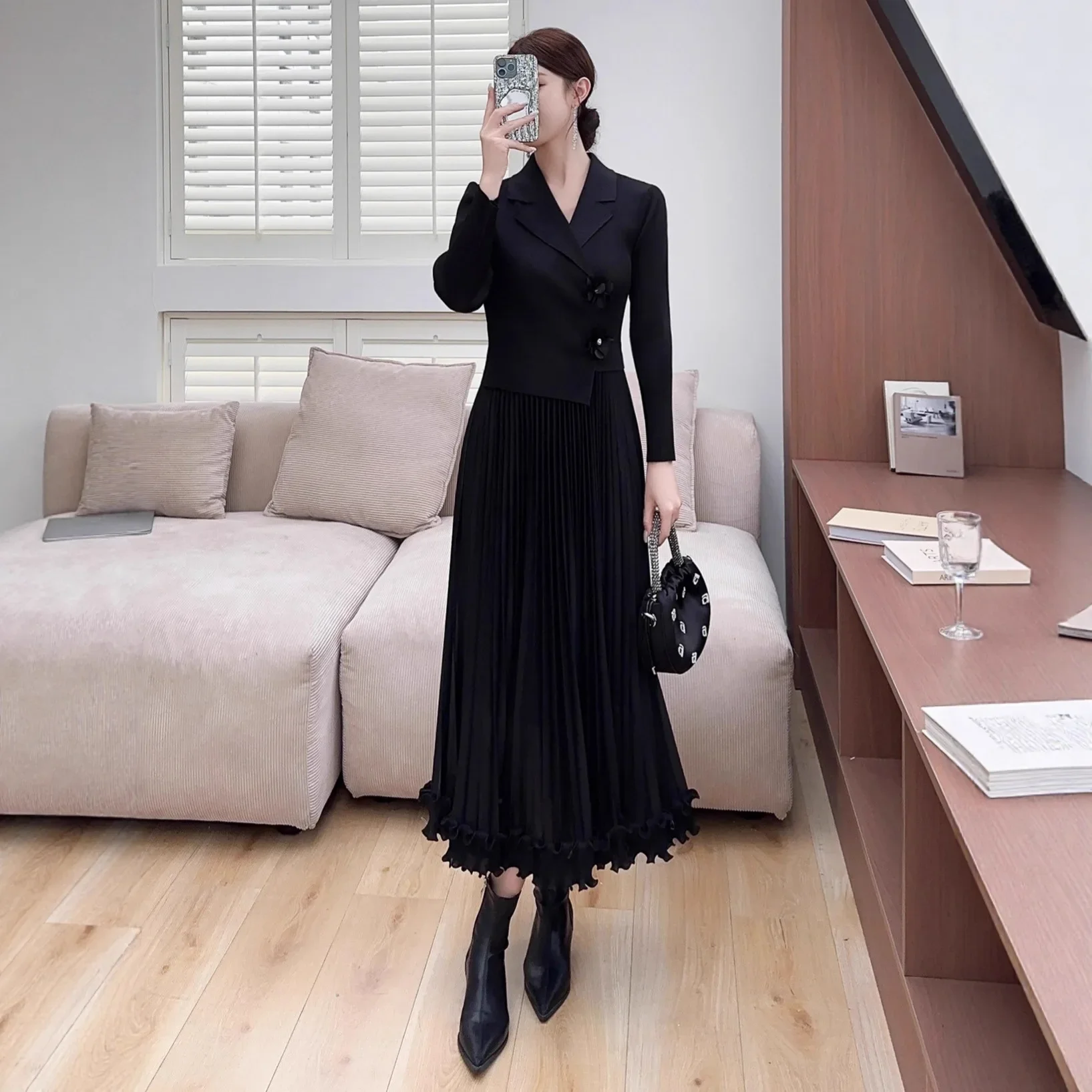 

Miyake Pleated Skirt Set Plus Size Women's Loose 2025 Spring Shirt Pleated Skirt Two Piece Set Fashionable Premium Clothing