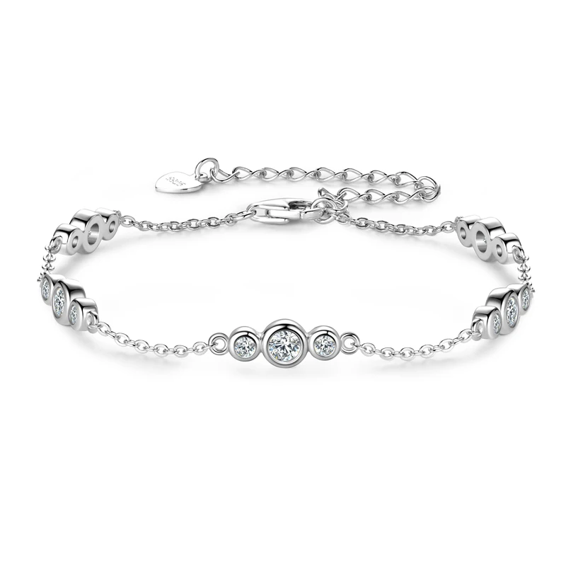 IOGOU 3mm&2mm Round Full Moissanite Diamond Bracelet for Women Original 925 Sterling Silver Bracelets Classic Engagement Jewelry