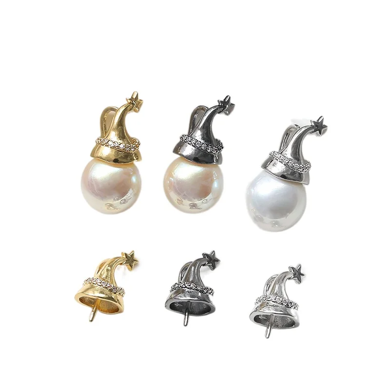 3 Pieces Brass Plated with Real Gold Zircon Inlay Witch Elf Hat Pendant DIY Makes Fashionable Jewelry Baroque Accessory