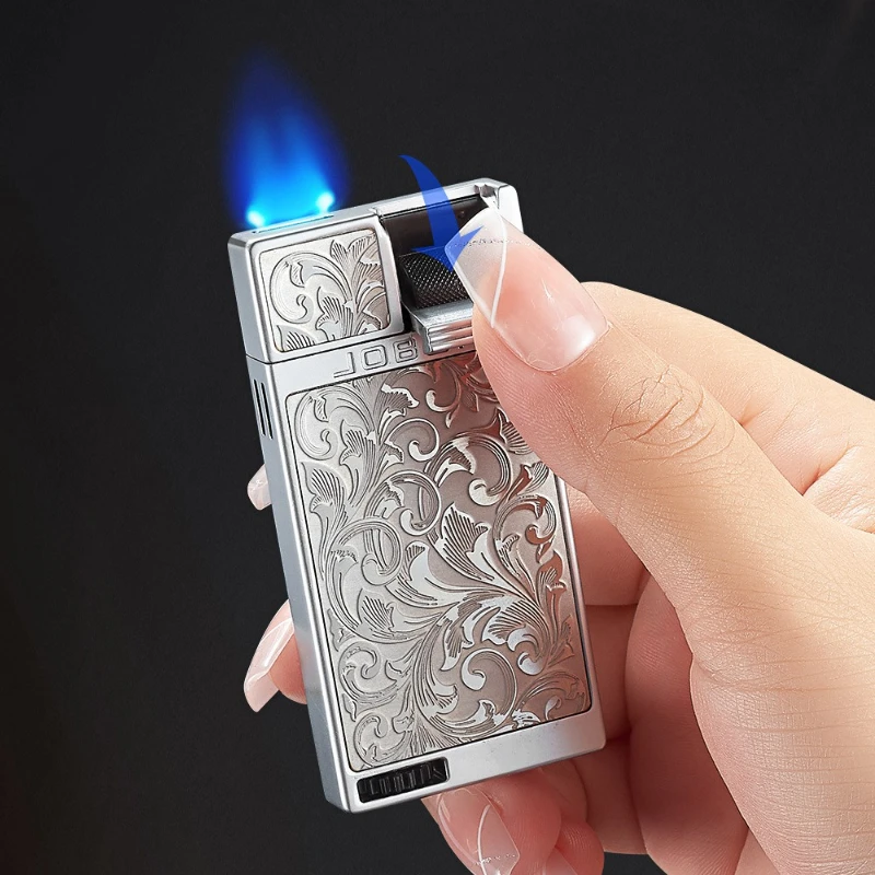 ZB320D New Metal Upgraded Luxury Ignition Gas Lighter Windproof Lighter Lightweight Blue Jet Flame Cigar Lighter Gift for Men