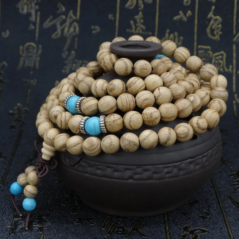 

Natural Vietnamese , 108 6 Buddha beads bracelet, white sand agarwood from Vietnam