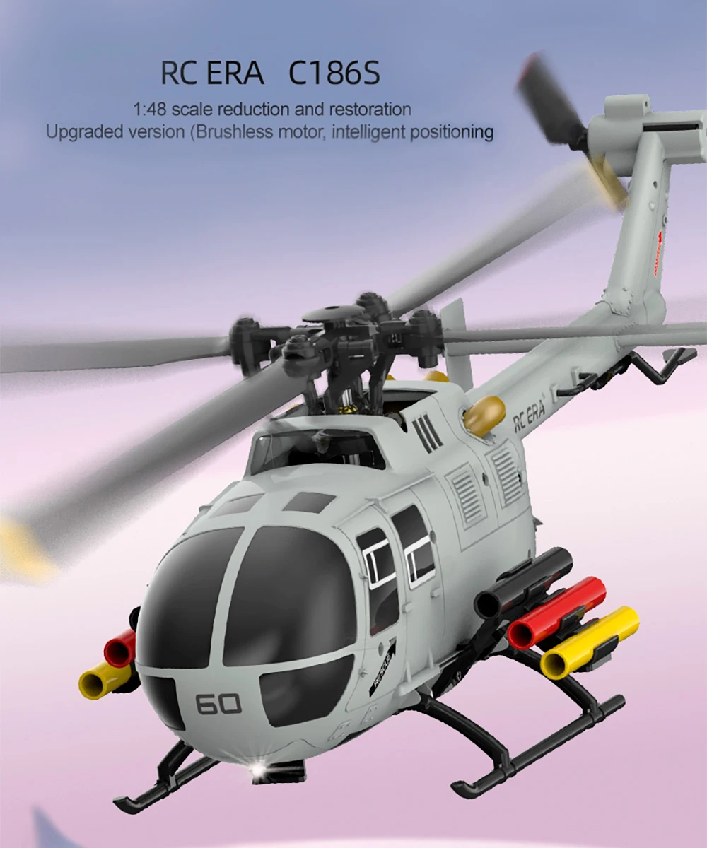 RC ERA C186S BO105 Helicopter Brushless 4CH Airplane 1/48 Optical Flow Positioning 6-Axis Gyro Three-speed Adjustment Helicopter