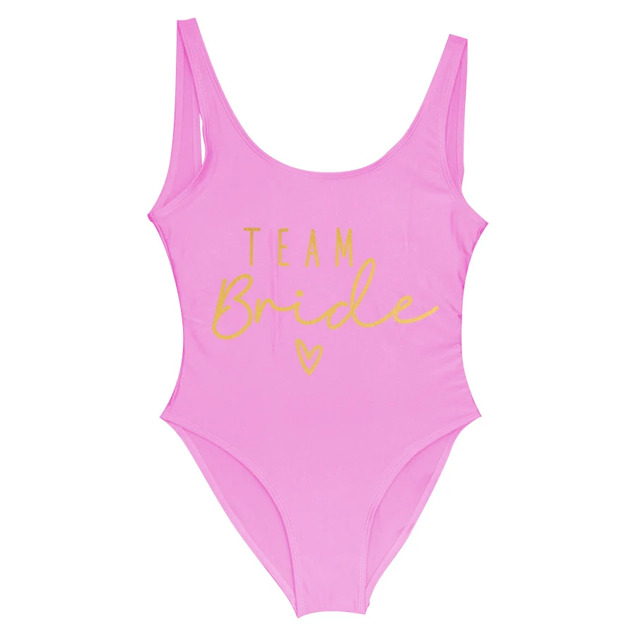 Hen Party Swimsuits One-Piece Team Bride Swimwear Bride To Be Woman Pink Swimwear Bachelorette Beatchwear Bathing Suits