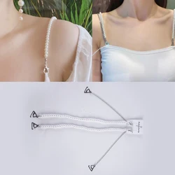 1Pair Bras Straps Invisiable Adjustable Straps Sexy Beauty Back Pearl Shoulder Strap Women's Elastic Belt Intimates Accessories