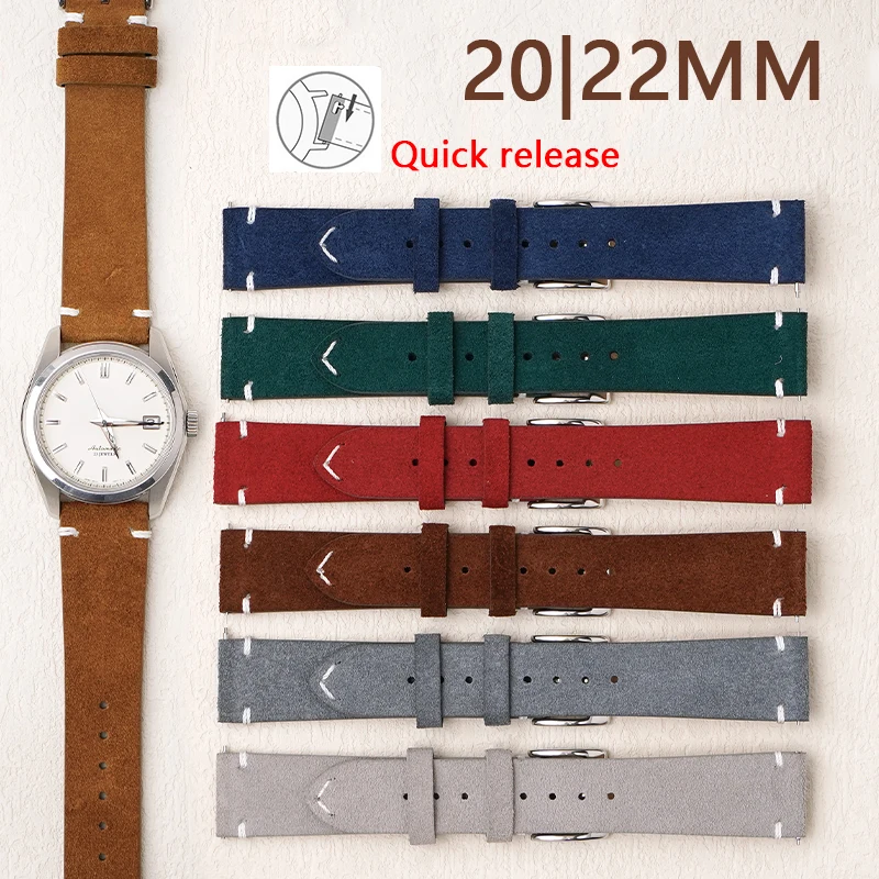 20mm 22mm Vintage Plush Leather Strap  for Huawei GT 4 MoonSwatch Women Men Quick Release Replacement Bracelet