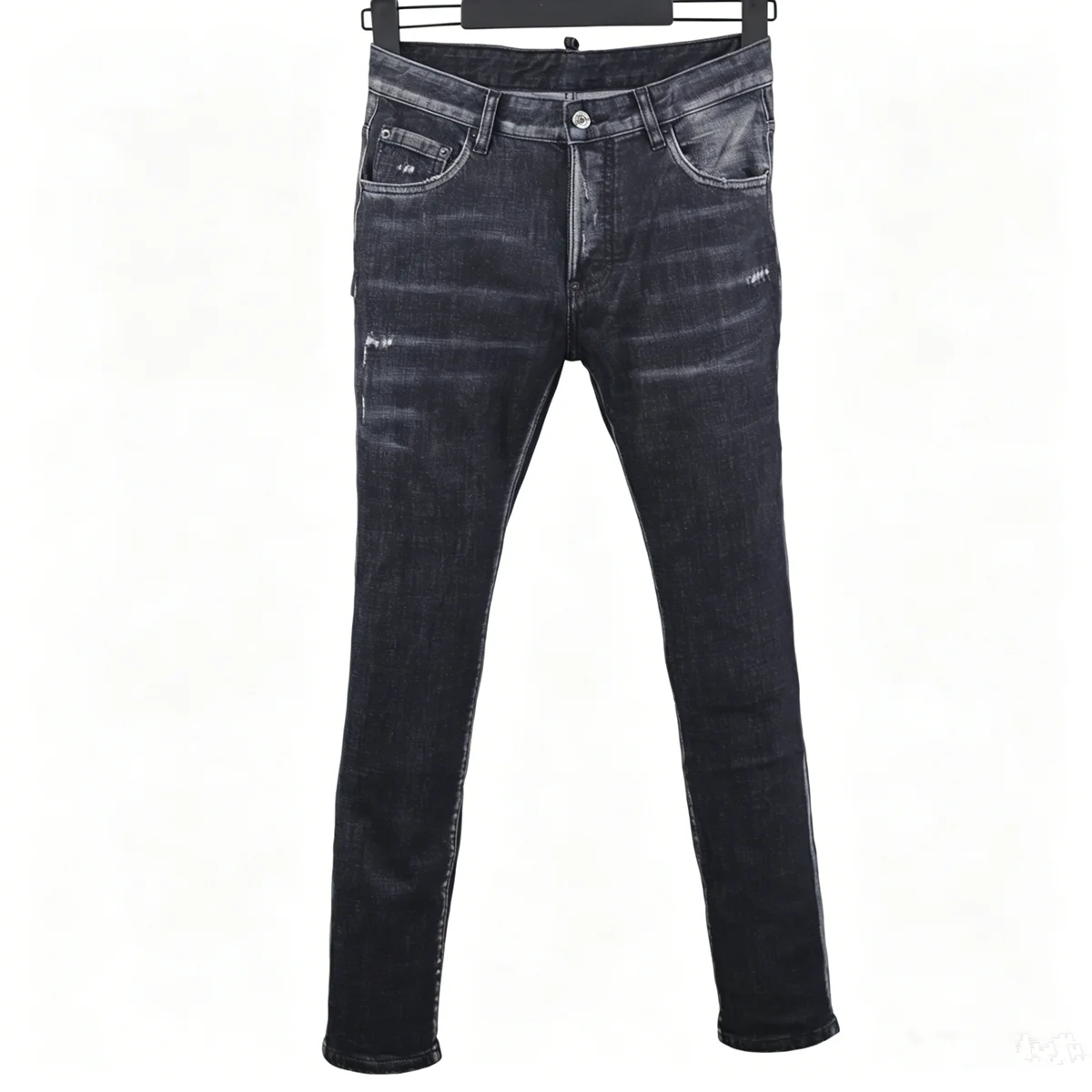 6085 Four Seasons New Men's Jeans Washed Ripped Patch Paint Splash Ink Black Slim-fit Small Straight Jeans for Men