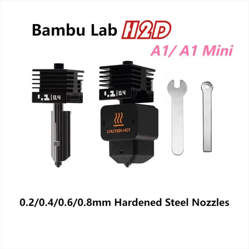 

Новый комплект Hotend для Bambu Lab H2D Fit A1/A1 Mini 0,2/0,4/0,6/0,8 мм сопло из закаленной стали с силиконовым носком Bambulab H2D Hotend