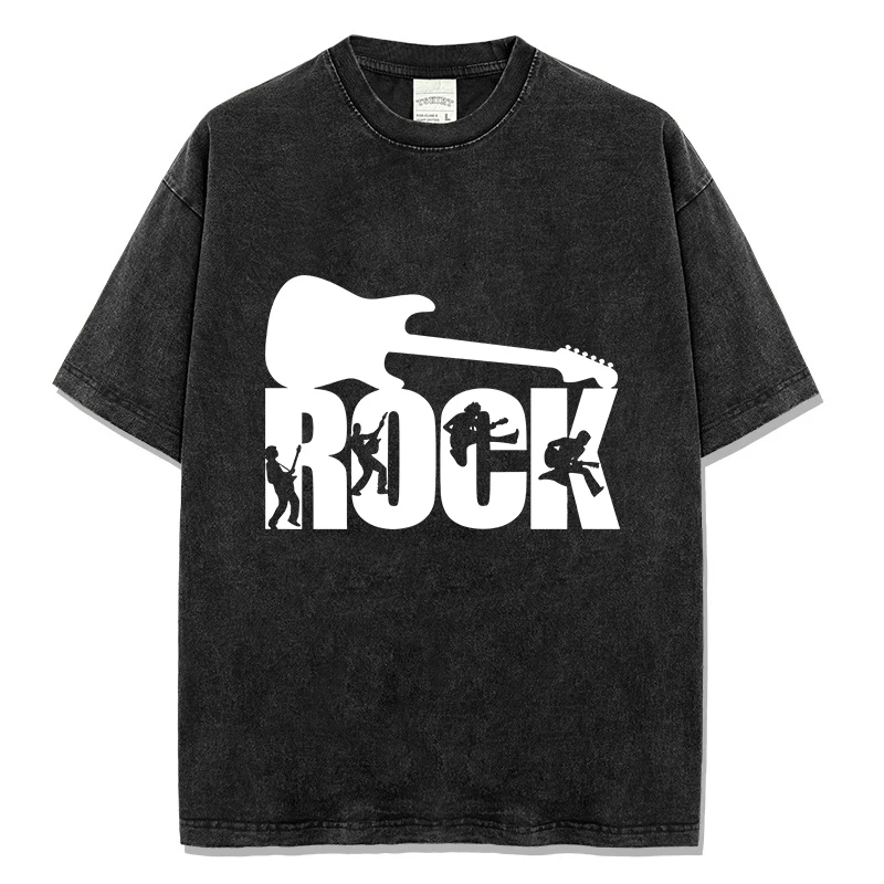 

Summer Men's Casual T-shirt Washed Color Musicians Designer Short Sleeve T Shirt Rock Print Pure Cotton Male Harajuku Y2k Tops