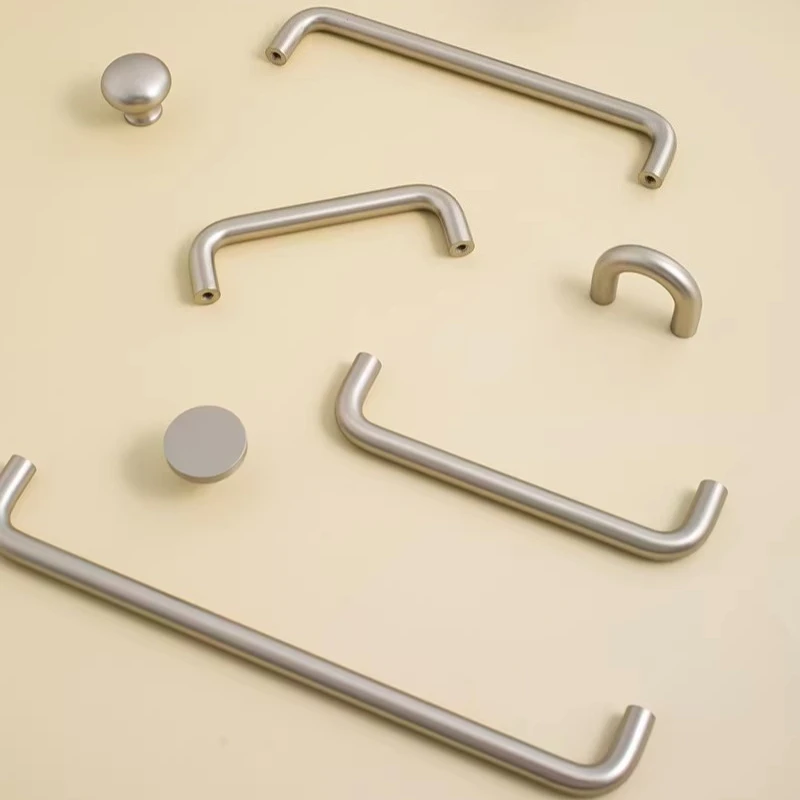 Solid Brass Matte Silver Handle Hardware Kitchen Cabinet Nickel Plated Long Pull UShape Simple Wardrobe Dresser Shoe Drawer Knob