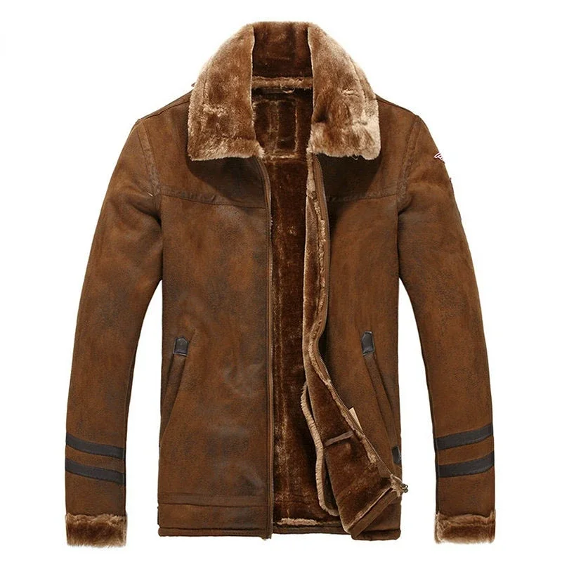 

European Plus Size Men Leather Jacket Thick Warm Winter Outwear Faux Lambswool Suede Leather Coat Jackets