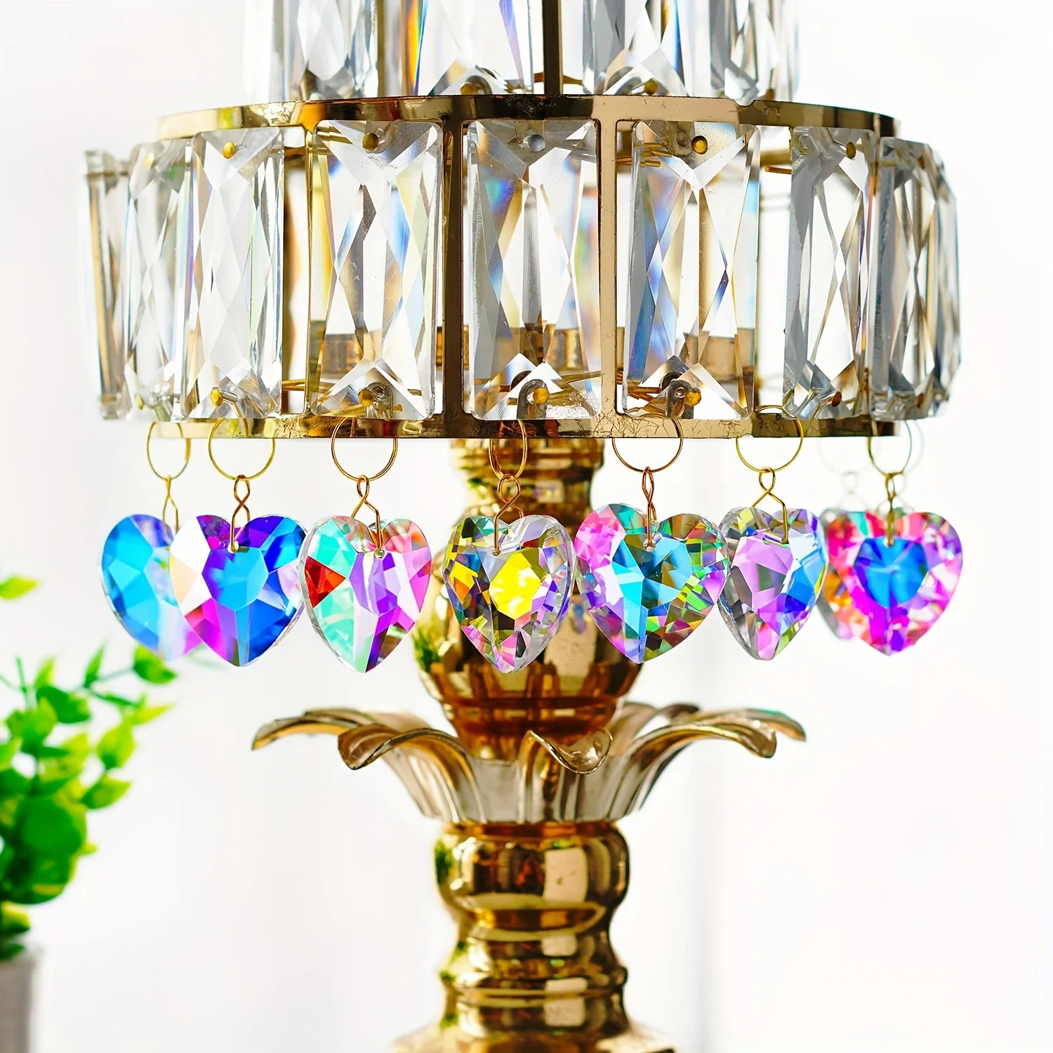 12pcs Colorful Crystal Heart Prism Suncatcher, Heart Prism Chandelier Drop Parts Window Sun Catcher Crystals Hanging Pendant, 27