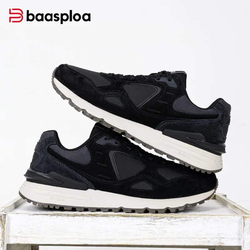 Baasploa Men Casual Sneakers Leather Fashion Trainers Daily Wear Lifestyle Shoes for Men New Comfortable Sport Shoes Non-Slip view 3
