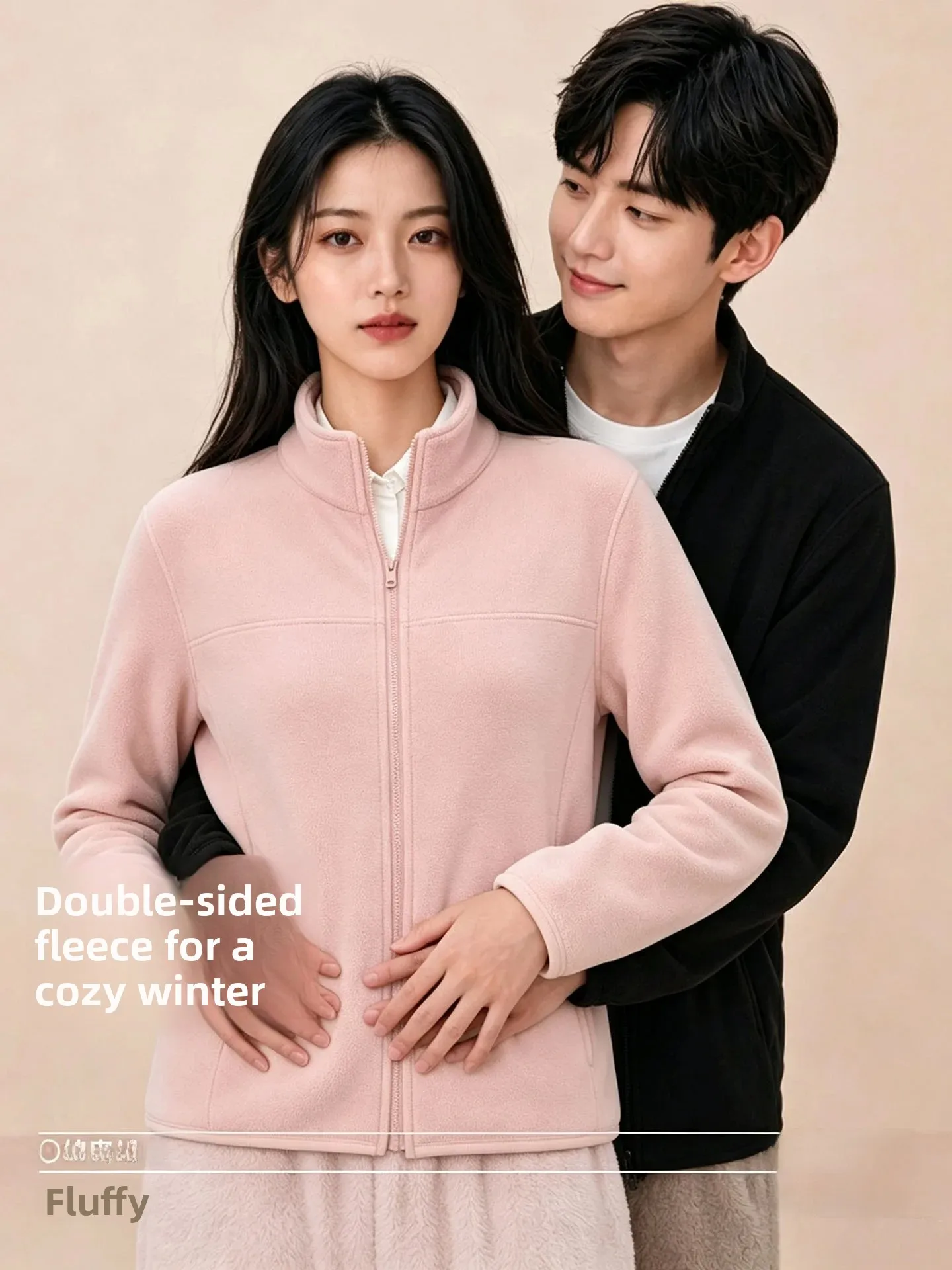 thickened-fleece-jacket-zipper-collar-warm-sleepwear-top-for-men-and-women-winter-home-clothes-casual-leisure-polyester-fiber