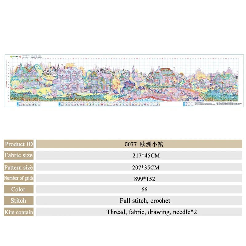 Kit da ricamo a punto croce per principianti, artigianato da cucito fatto a mano, arte della pittura murale, paesaggio delle città europee, tessuto