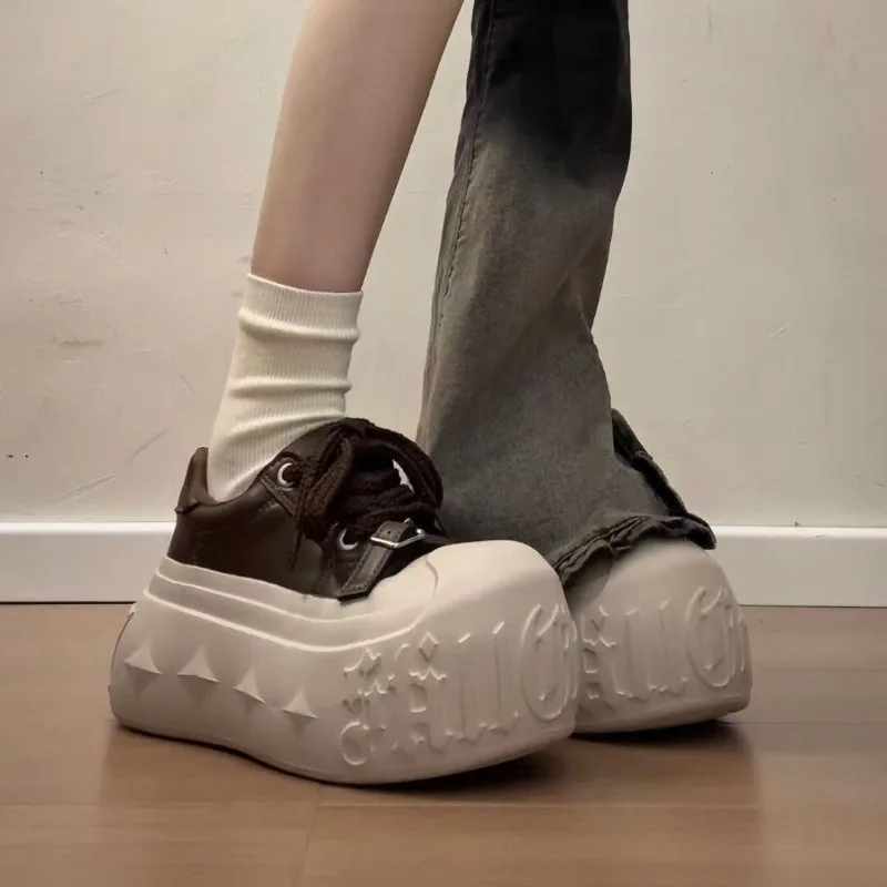 Platform Big Head Casual PU Canvas Shoes Women's Low Top Thick Bottom Casual Board Shoes Autumn/Winter Bread Shoes