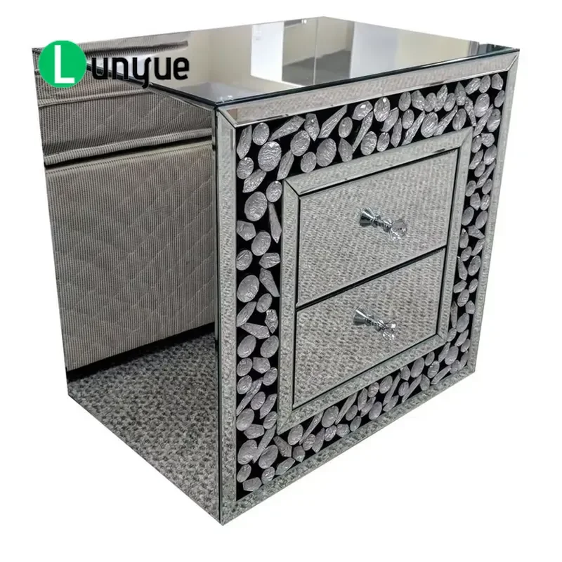 Modern Luxury Silver Bedside Cabinet with Mirror High Quality New Style Bedroom Furniture Drawer Cupboard for Bathroom Use