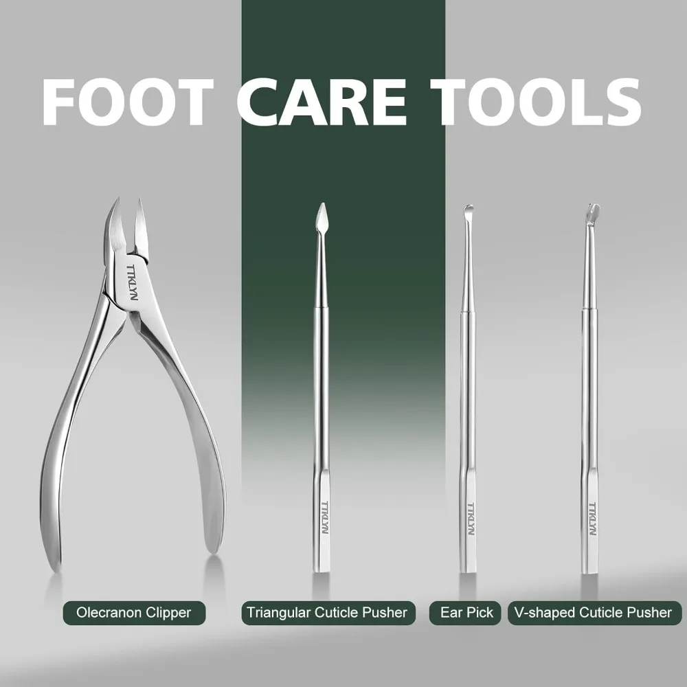 Juego de cortaúñas, kit profesional de pedicura de acero inoxidable con estuche de cuero PU, kit de manicura de precisión, herramientas de aseo