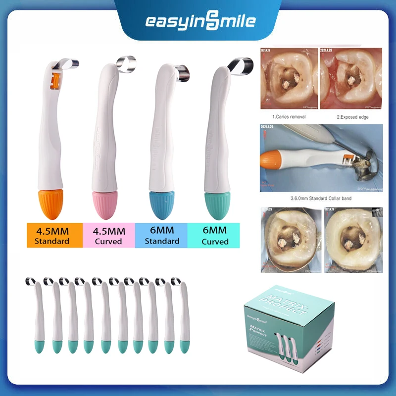 10/50pcs Dental Pro Matrix Band Easyinsmile Matrix Profect Adjustable Ring Matrices Molar Premolar 4.5/6MM Standard and Curved