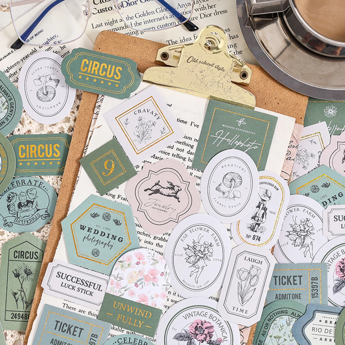 Pack of 40 Vintage Stickers, Gold Foil English Flower Pattern Stickers, for Journals, Stationery, and Gift Wrapping view 5