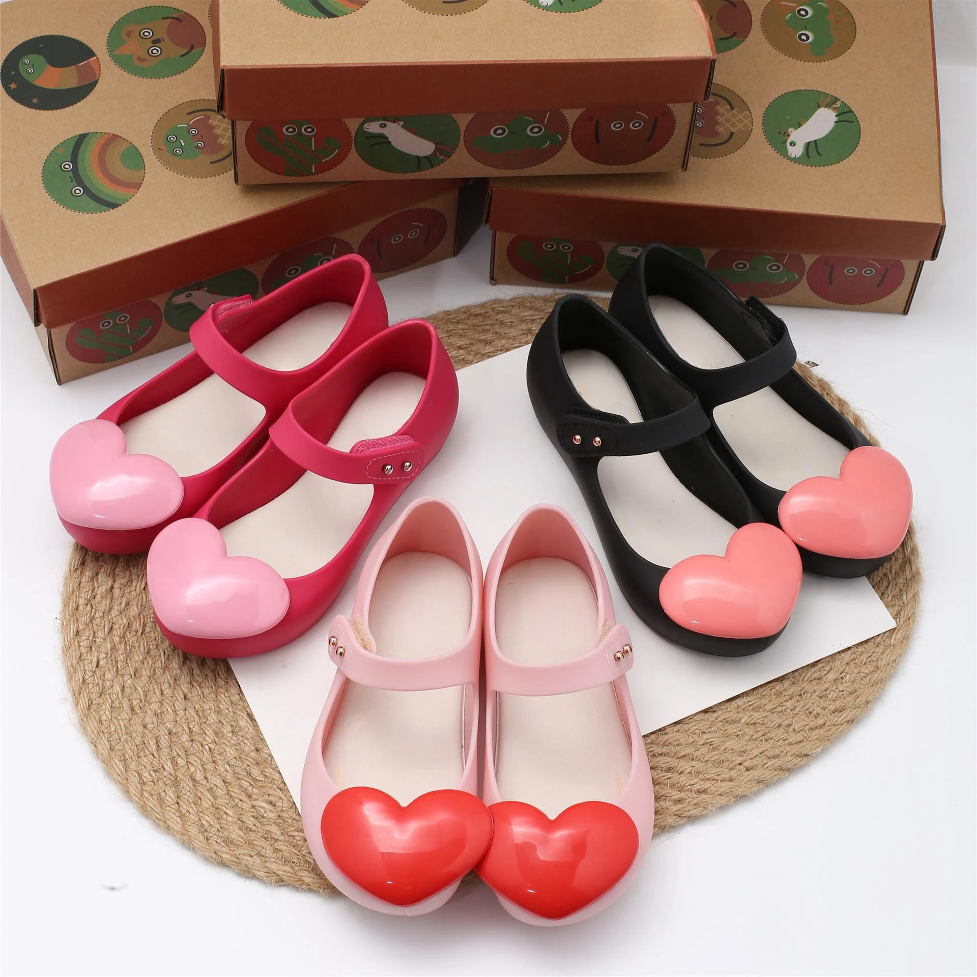 Fashion Children's Love Peach Heart Sandals Baby Girls Fish Mouth Jelly Shoes Kids Frosted Candy Color Beach Shoes Princess Shoe