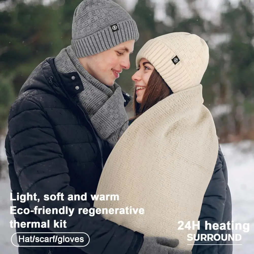 Knitted Scarf Winter Outdoor Cycling Skiing Dome Neck Wrap Set with Thick Knitted Warm Cap Scarf Gloves Windproof for Men