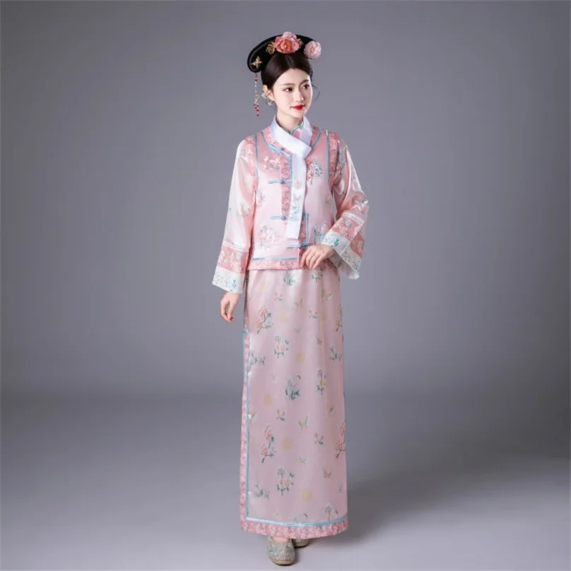 

Женский костюм для фотосессии: Древний китайский наряд династии Цин (топ, юбка, шляпа) в стиле Гэгэ, оригинальное маньчжурское дворцовое платье, модель A050