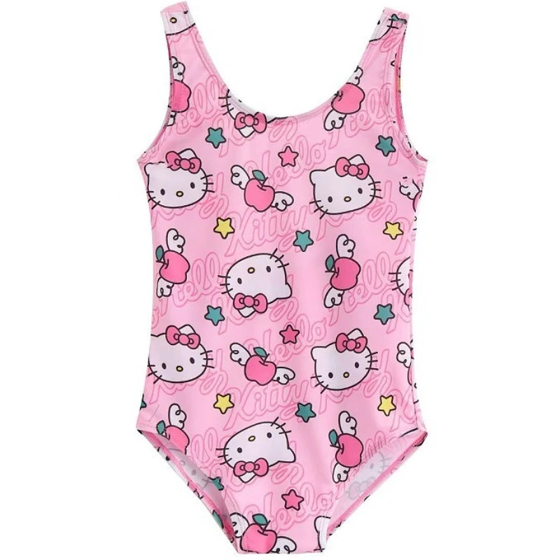 Kawaii Hello Kitty ชุดว่ายน้ําสาวน่ารักการ์ตูน Sanrio กีฬาชุดว่ายน้ําชุดว่ายน้ําฟิตเนสยืดหยุ่นเด็กชุดว่ายน้ําชายหาดฤดูร้อน