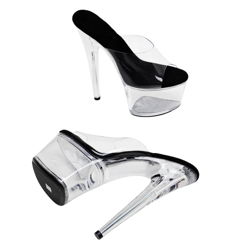 Leecabe 17CM/7Inch  Clear PVC upper Slippers sandals Trendy fashion clear Platform High Heels stripper heel  Pole Dancing Shoes