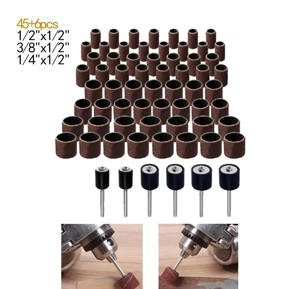 Set Sanding drum for Rotary Tools 51 Pcs Sleeves Polishing Sander Mandrels Shank Cylinder Accessories Maintenance
