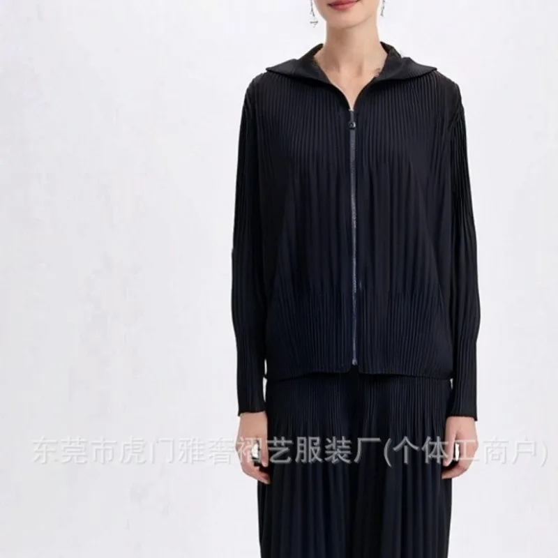 

Miyake плиссированные женские брючные костюмы, осень 2021, новая толстовка на молнии с капюшоном, куртка с длинными рукавами, брюки Харлан, повседневный костюм Мияке, женская одежда