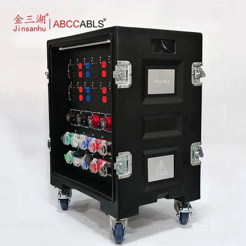ABCCABLS 36CH 208V/120V 3Phase Mobile Stage Power Distro | 4 Socapex + NEMA US Outlet Wheeled Power Distribution Case
