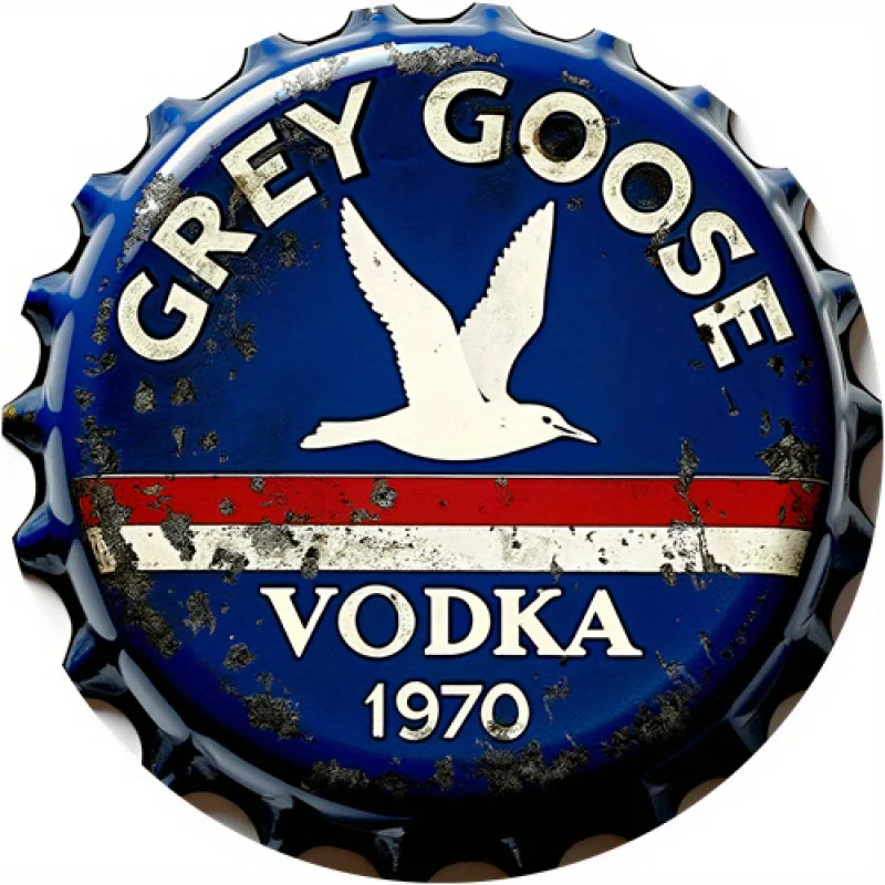 Printed Metal Sign, Featuring a 1970 Grey Goose Vodka Design. This Vintage Sign Has Multiple Uses and Can Serve as Wall Decor