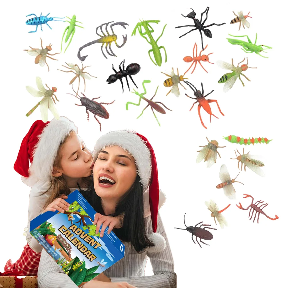 Christmas Countdown Calendar with 24pcs Mini Insect Toys 24 Days Countdown Calendar Gifts for Boys Girls Christmas Party Favor