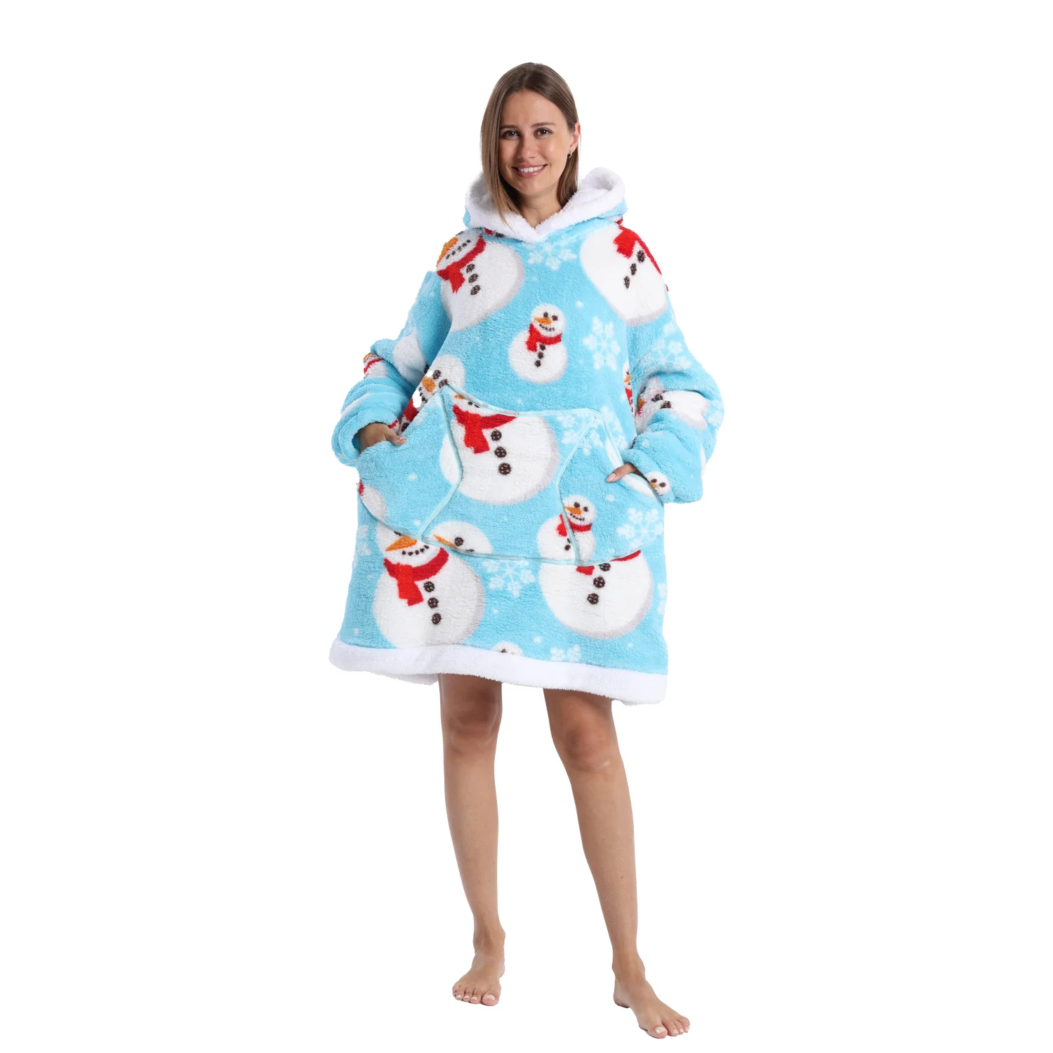 Winter Warm Fleece Fluffy Fuzzy Blanket Hoodie Thick Wearable Blanket Hooded Blanket for Adults Men Women Christmas GIfts