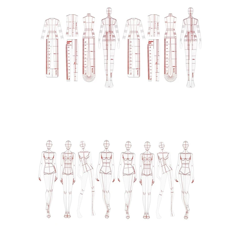 

BEDW-Fashion Illustration Ruler Sketch Template Sewing Ruler Humanoid Pattern Measuring Clothes