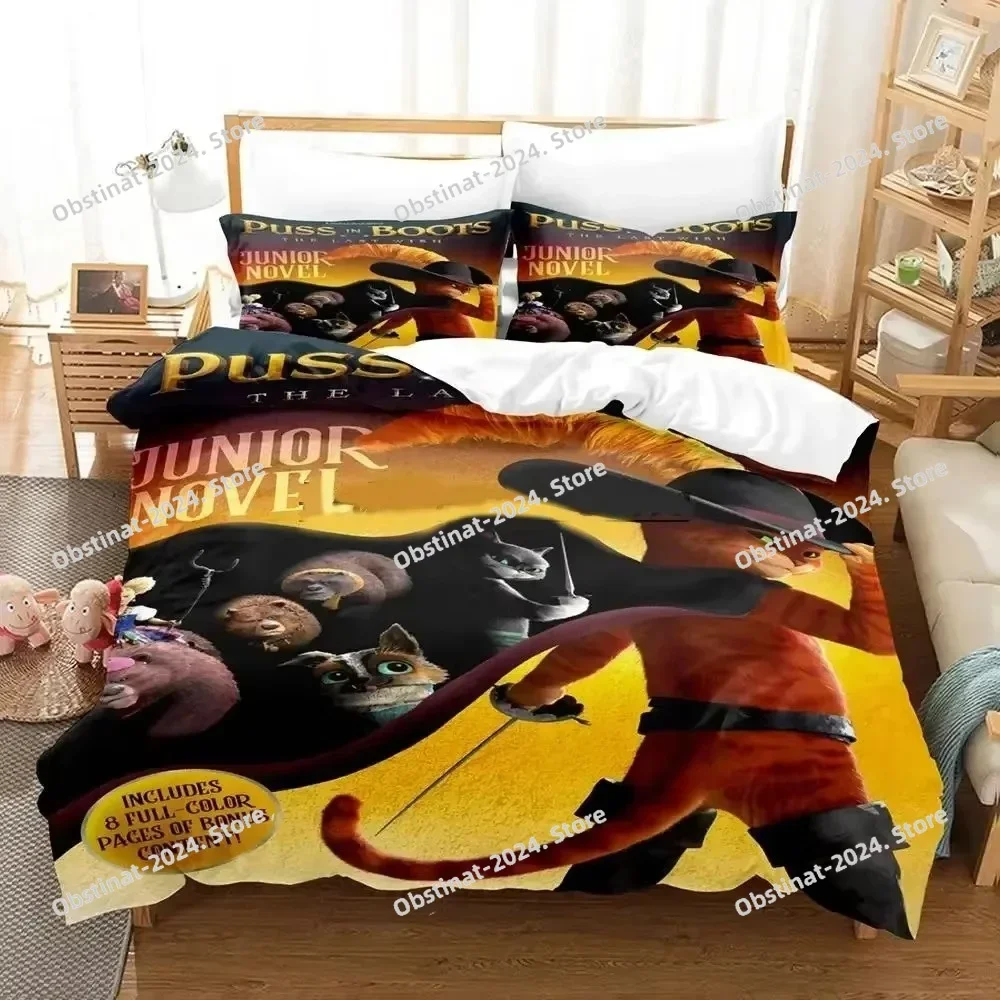 

Cartoon Cat PUSS BOOTS Printed Bed Set Duvet Cover Pillowcase Bedding Set Bed Linen Sheet Quilt Cover Full Queen King Size