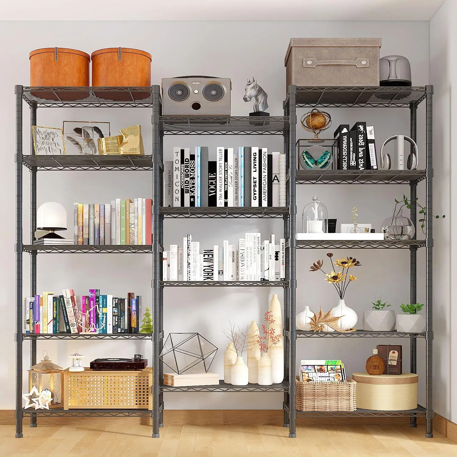 

62.9'' Wide Adjustable Heavy-Duty Wire Shelving Unit - Multi-Row for storage Rack for Garage, Kitchen & Pantry