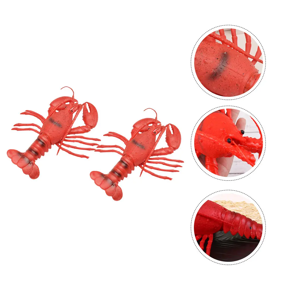 

2 Pcs Fake Lobster Toy Realistic Educational Playthings for Kids Handmade Ocean Animal Figures Rubber Marine Creature