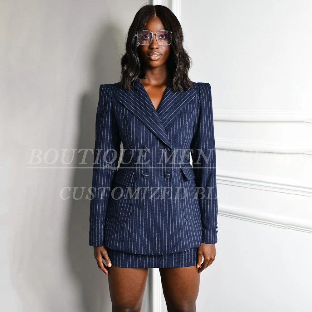 

Pinstripe Women's Suits Luxury Evening 2 Piece Blazer Dresses Full Sets High Quality Customzied Female Clothing Outfits