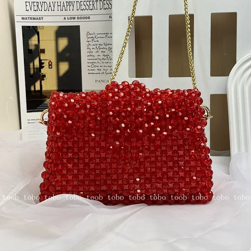 Bolso cruzado de gran capacidad para novia, bolsa de cadena larga, versátil, hecha a mano, con cuentas de cristal, para boda