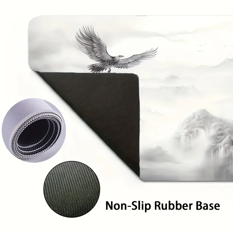 Large Ink Painting Eagle Pattern Mouse Pad, Gaming E-sports Computer Mouse Pad, Office Desktop Decoration Pad, Rubber Material