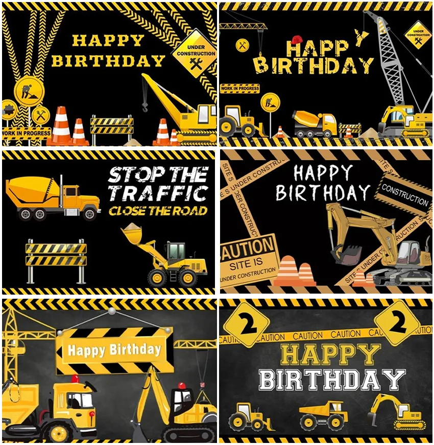 Construction Site Tractors Theme Backdrops Digger Boys Kids Birthday Party Decor Custom Backgrounds Studio Road Scene Supplies