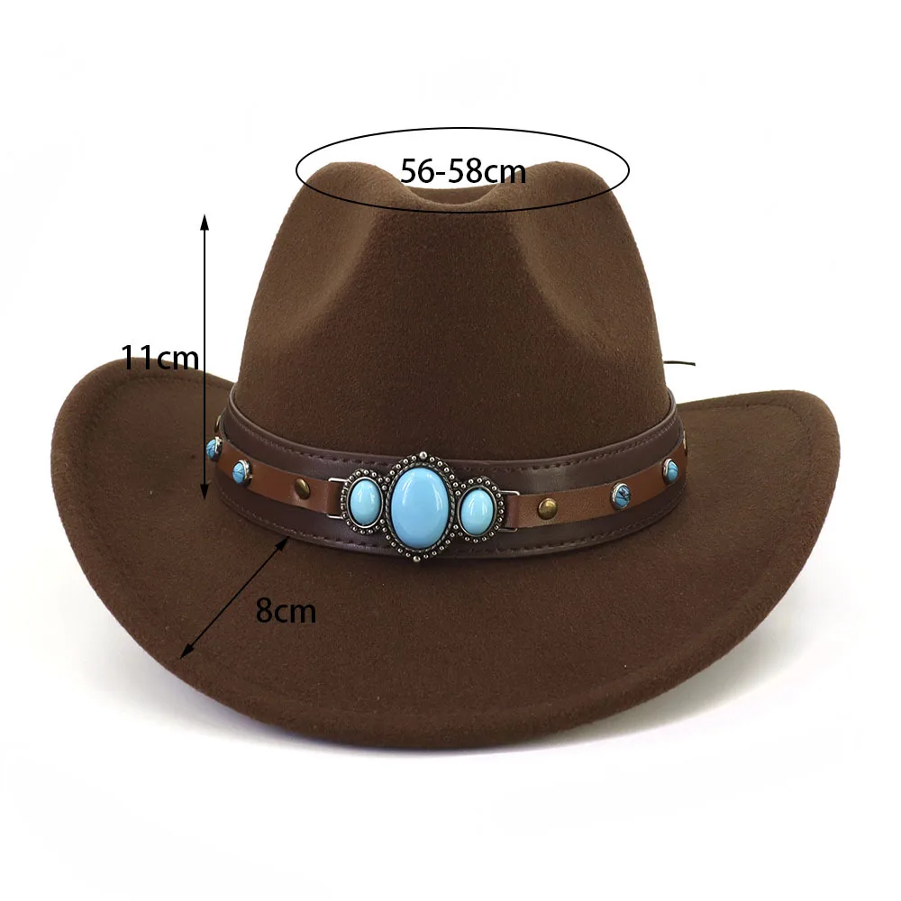 Western Cowboy Hat with Brown Belt Wide Brim Jazz Fedora Cowgirl Hats Ethnic Style Panama Top Cap Outdoor UV Protection Chapéu