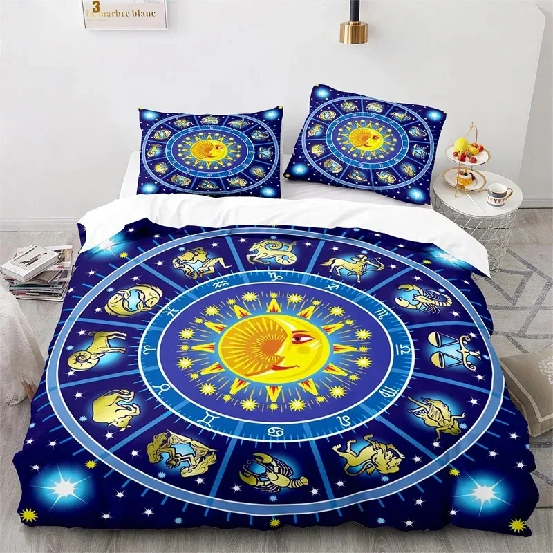 Penutup selimut matahari dan bulan, Set seprai King Microfiber astrologi untuk anak laki-laki dan perempuan