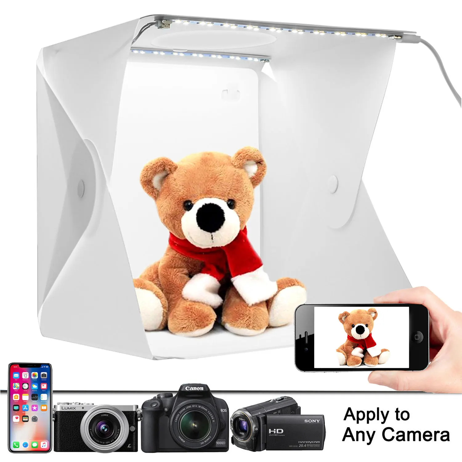 휴대용 사진 스튜디오 촬영 텐트 접이식 내장 LED 라이트 박스 소프트 박스 키트 2 배경 (화이트 블랙) 사진