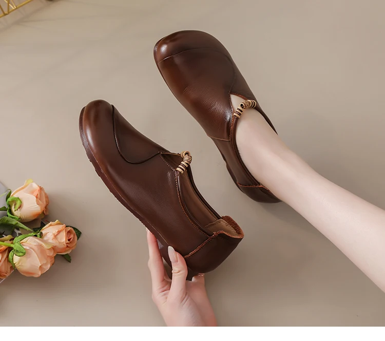 Ethnische V-Ausschnitt Perlenbesetzte Ballerinas Damen Schlichte Vintage Echtleder Mokassins Slip-On Loafer Elegante Alltagsschuhe für Mütter – Detail 11