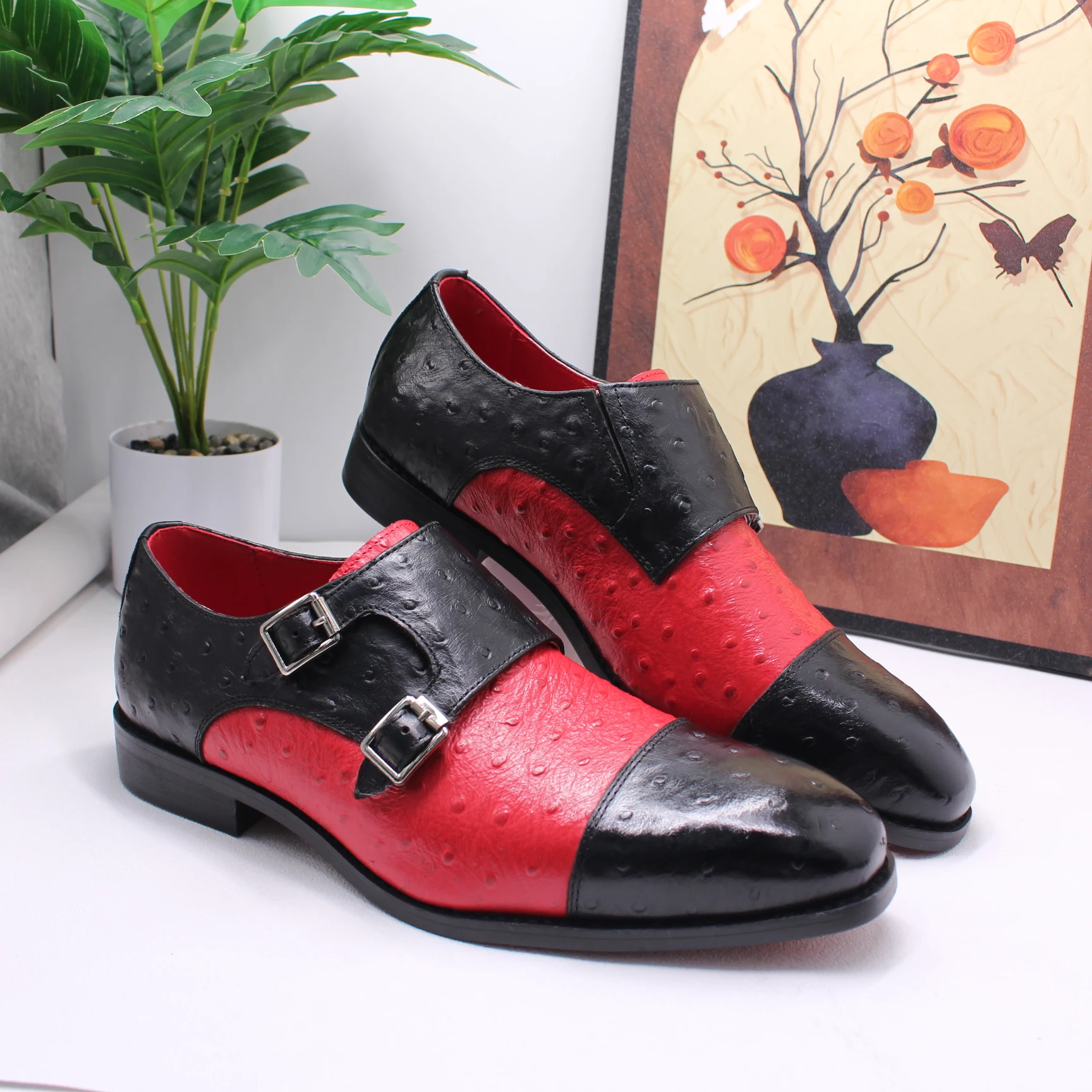 Men Print Formal Shoes Deluxe Wedding Shoes Sapato Social Office Business Leather Shoes Loafers Metal Buckle Loosely Adjusted