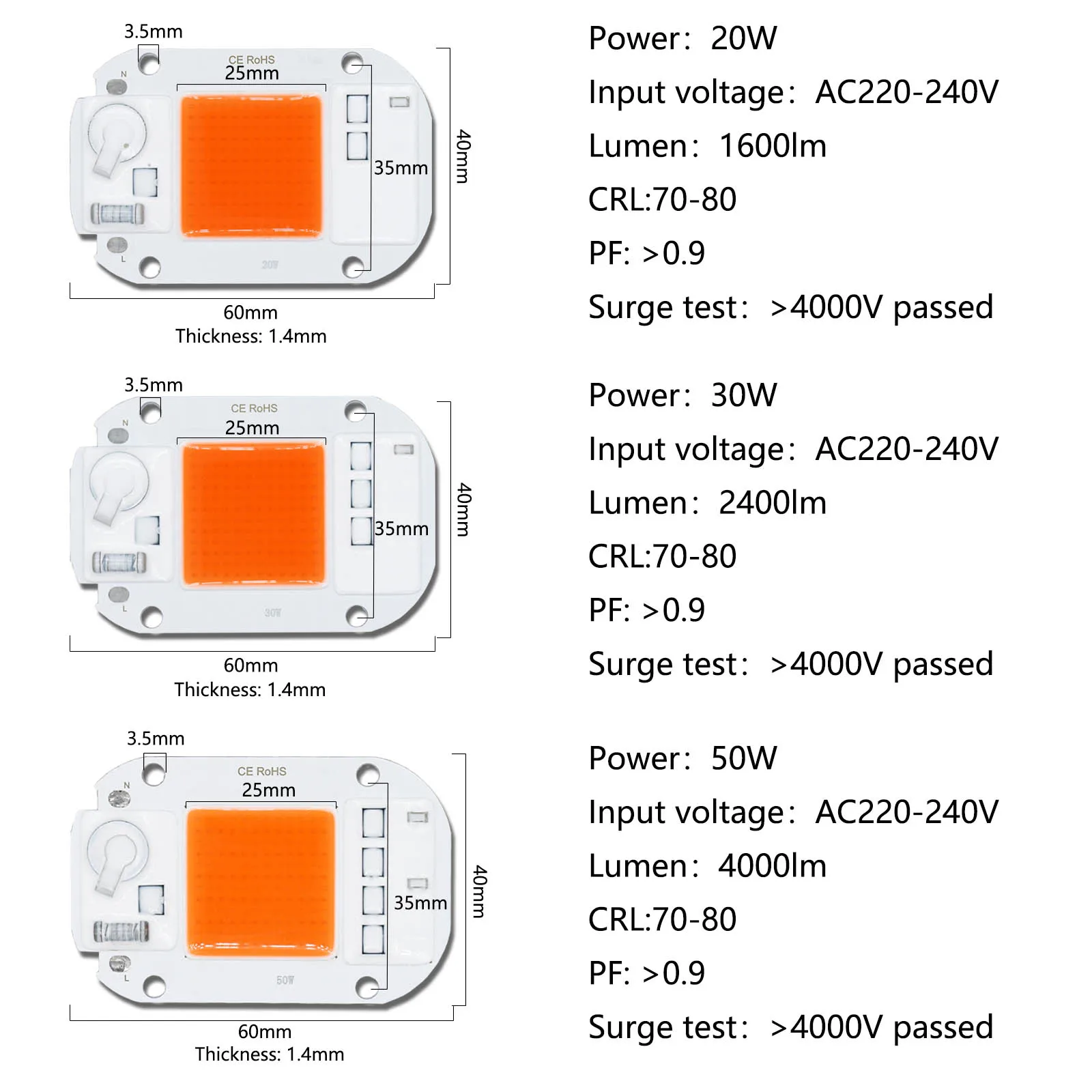 COB LED Lamp Chip Diode Grow Plant Light AC220V 240V 20W 30W 50W Full Spectrum No Need Driver For Indoor Plant Seedling Flower